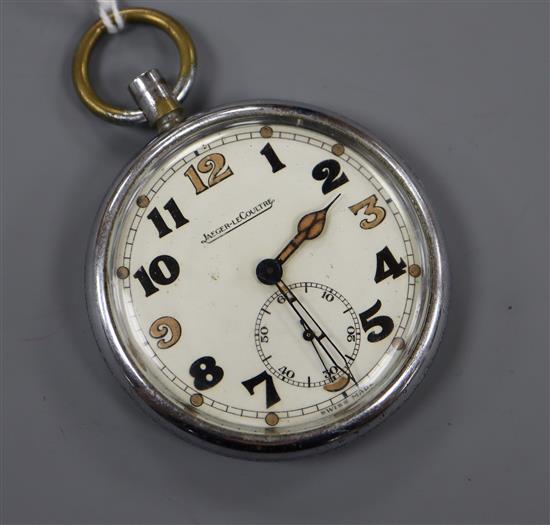 A chrome cased Jaeger Le Coultre military pocket watch, case back with broad arrow, G.S.T.P. 354878.
